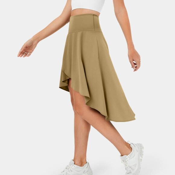 Halara Breezeful High Waisted Asymmetric Ruffle High Low 2-in-1 XL gold Skirt - Picture 2 of 3